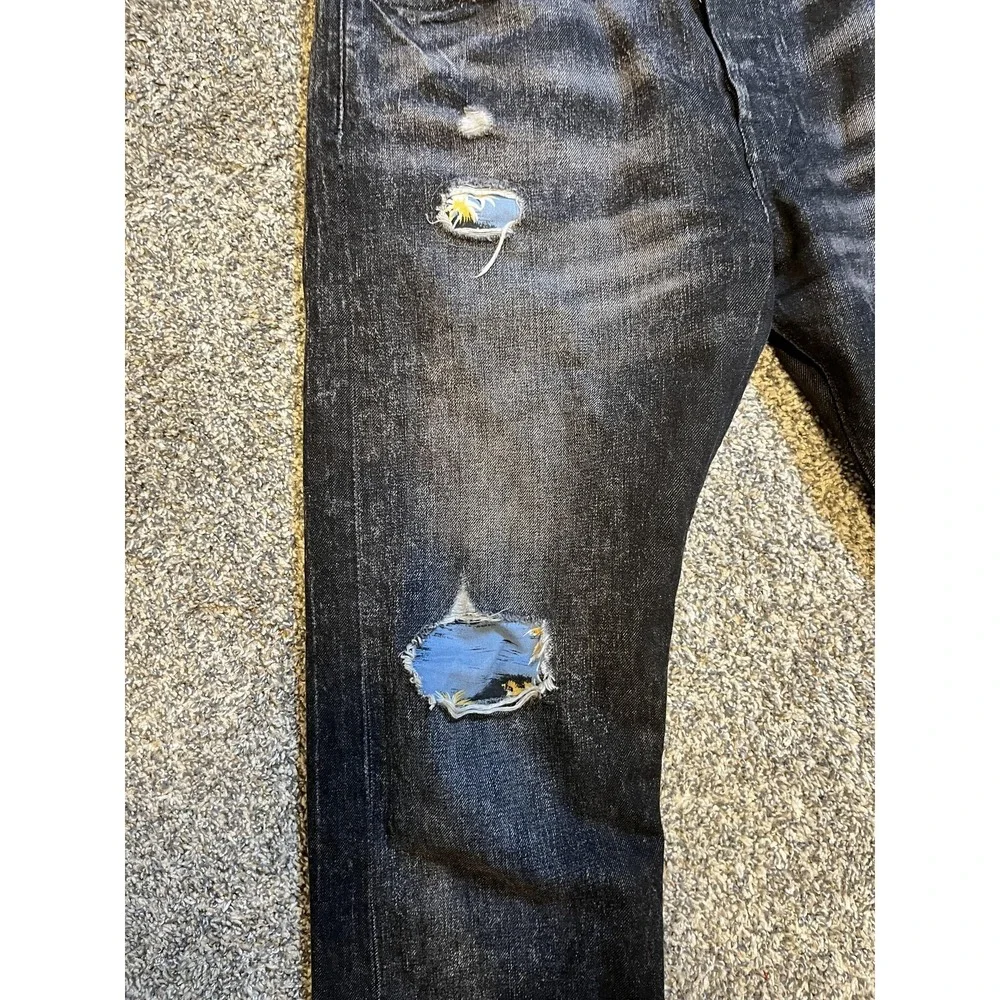 Levi's 501‎ Jeans Mens 32x32 Black Straight Leg Distressed Button Fly Denim